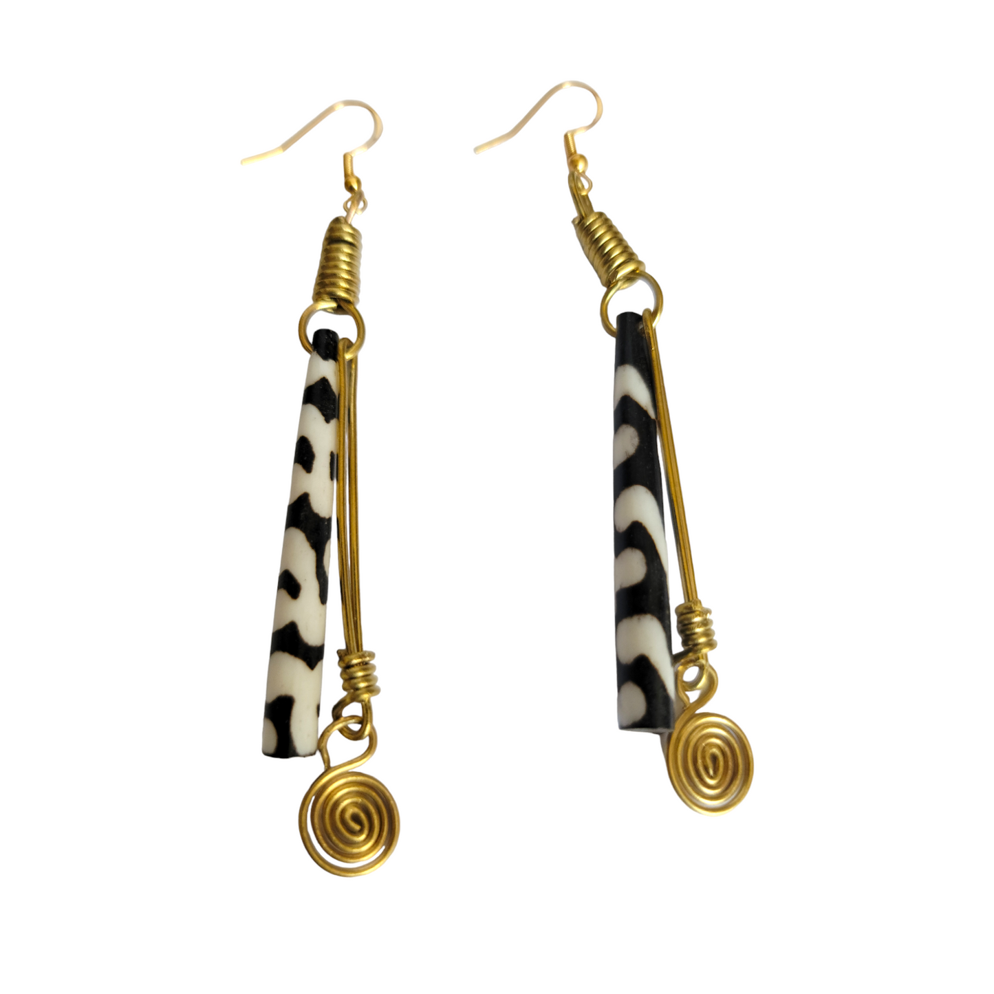 Black & White Bone & Brass Earrings