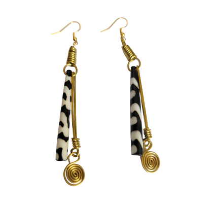 Black & White Bone & Brass Earrings