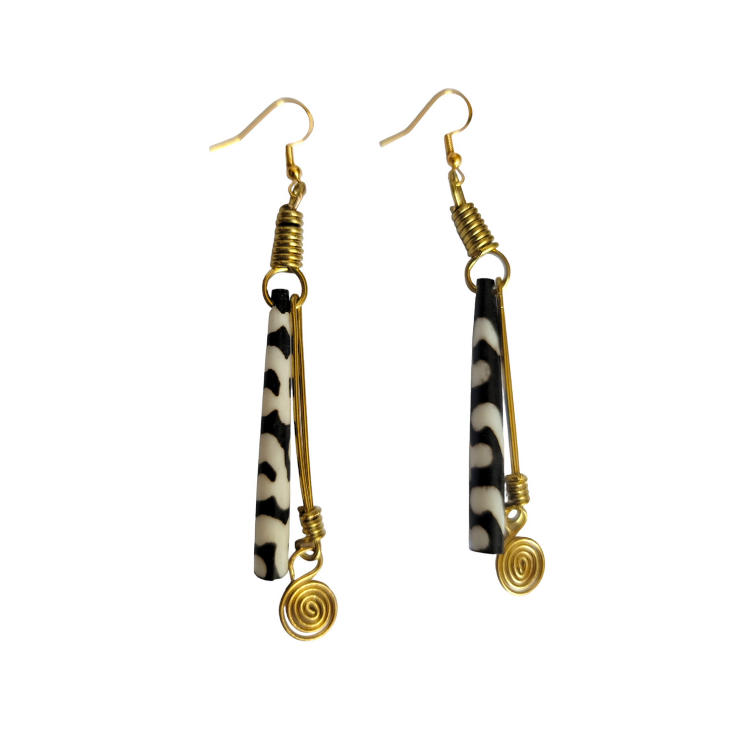 Black & White Bone & Brass Earrings