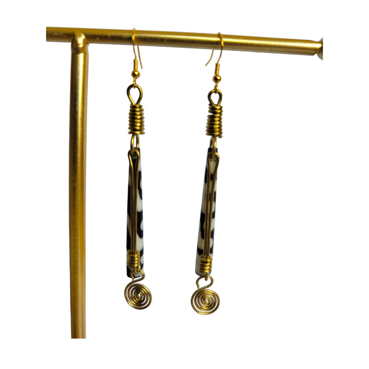Black & White Bone & Brass Earrings