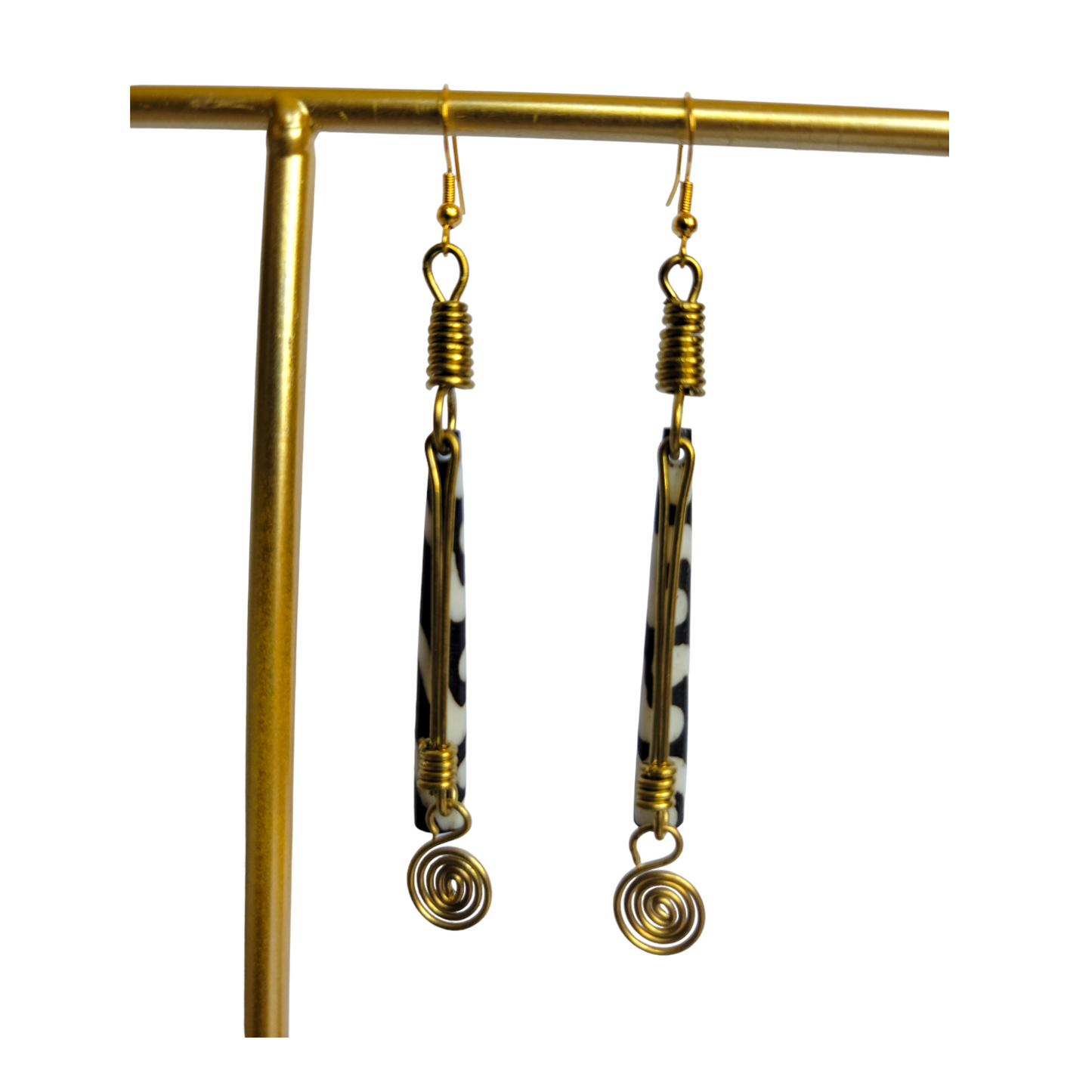 Black & White Bone & Brass Earrings