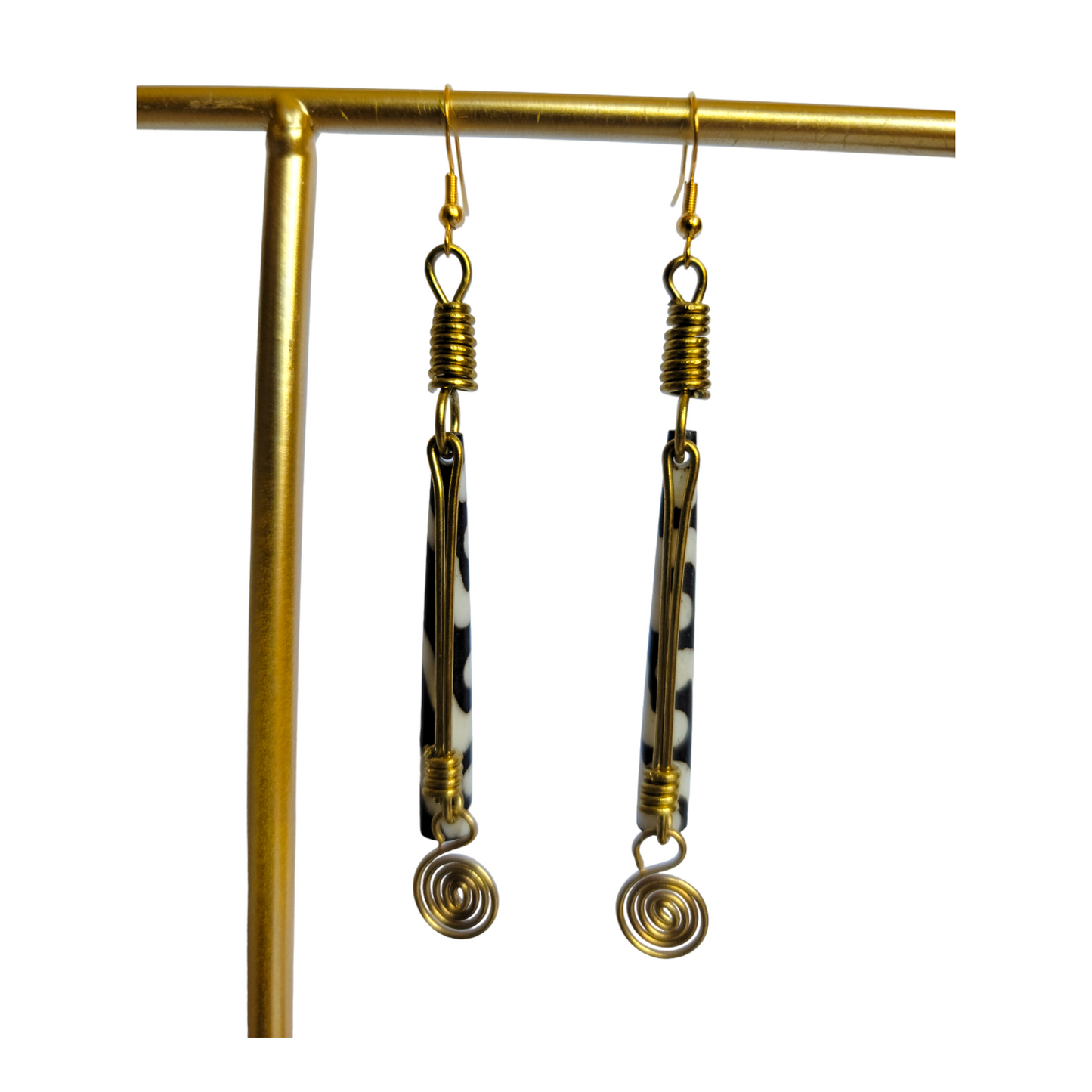 Black & White Bone & Brass Earrings