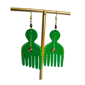 Green Wooden Comb Earrings