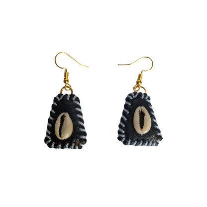 Mini Leather w/ Cowrie Earrings