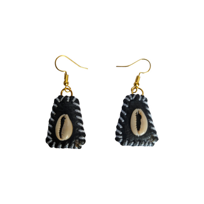 Mini Leather w/ Cowrie Earrings