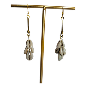Cowrie Shells String on Brass Earrings