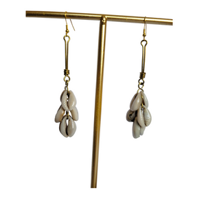 Cowrie Shells String on Brass Earrings