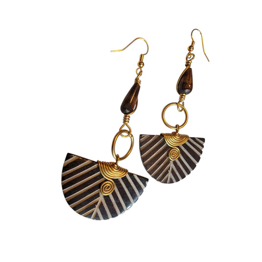 Half Moon Stripped Bone Earrings