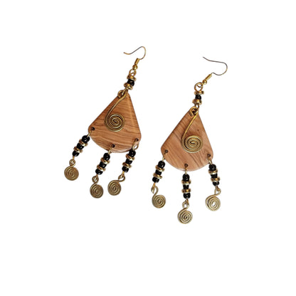 Brass CoilWooden Earrings