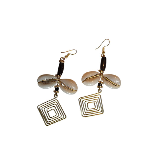 Square Brass Coil W/ shell and Bone