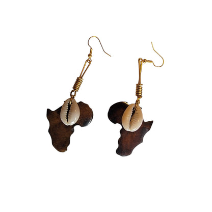 African Map W/ Cowrie Shell Earrings
