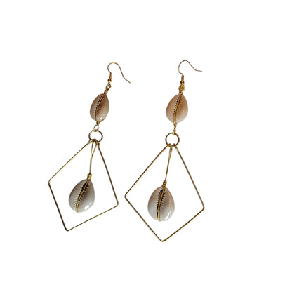 Diamond Shaped Brass W/ 2 Cowrie Shells