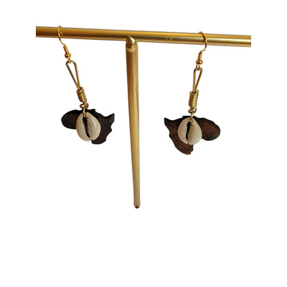 African Map W/ Cowrie Shell Earrings