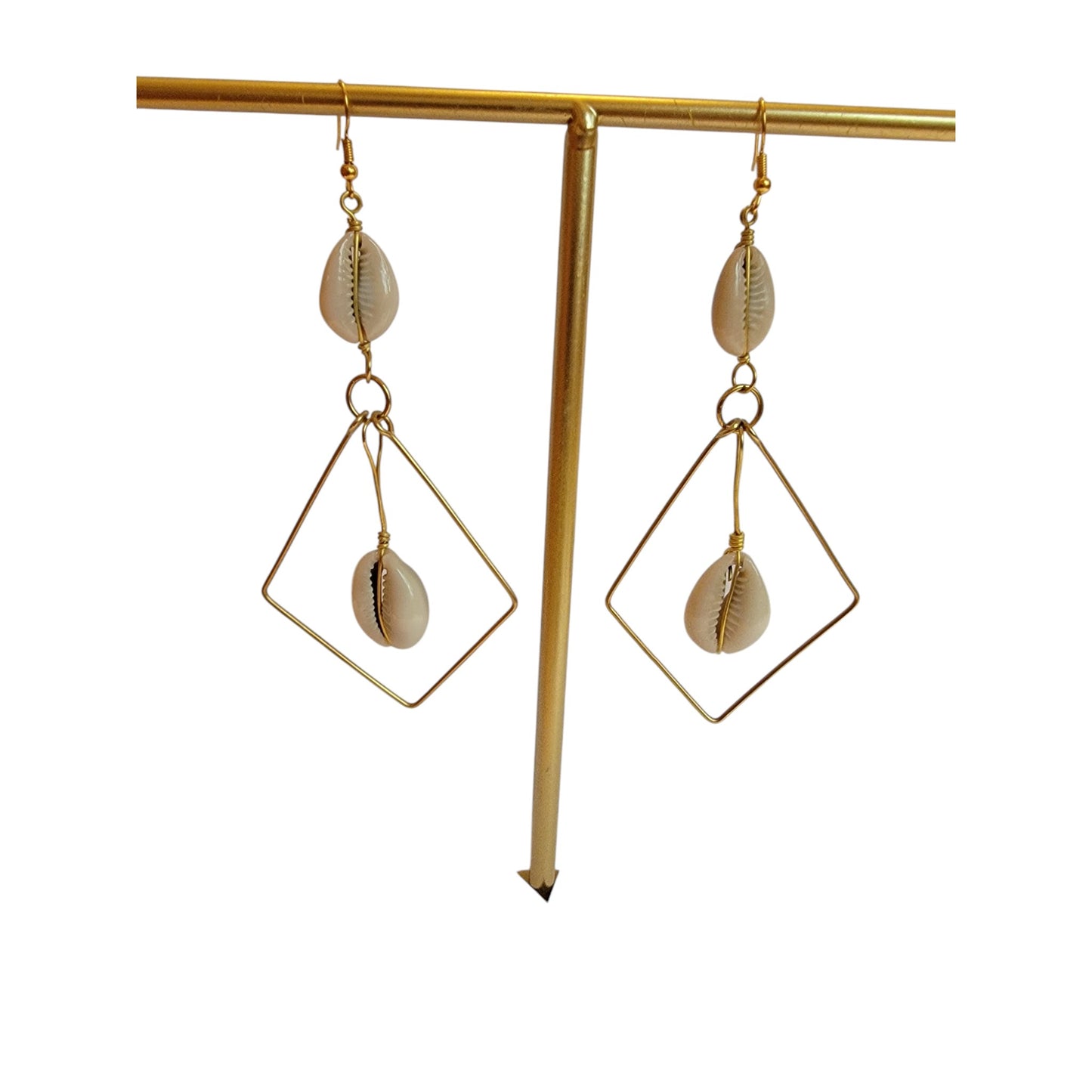 Diamond Shaped Brass W/ 2 Cowrie Shells