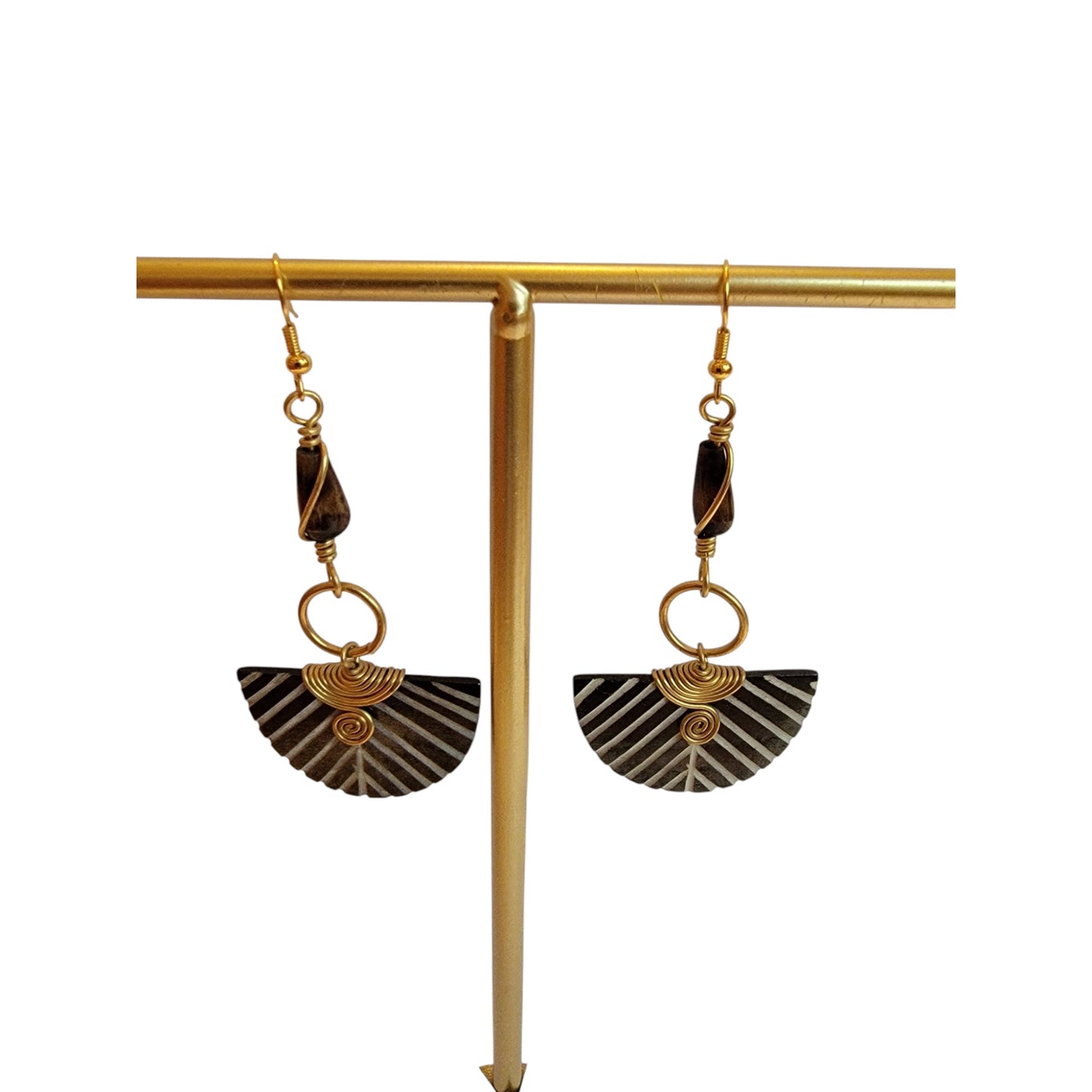 Half Moon Stripped Bone Earrings