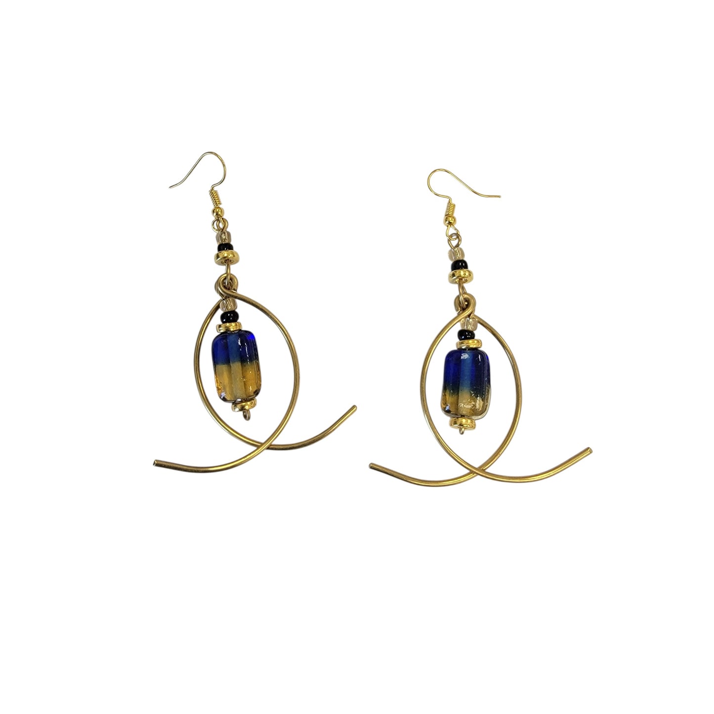 2 Arches W/ Gold & Blue Bead Earrings