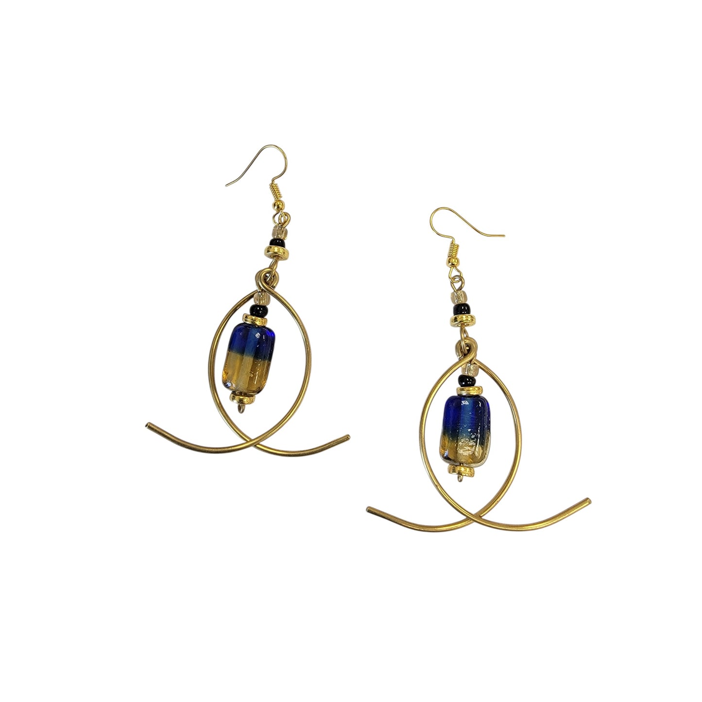 2 Arches W/ Gold & Blue Bead Earrings