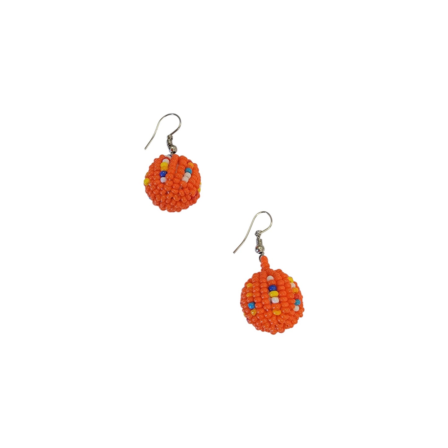 Small Orange Beaded Ball Earrings