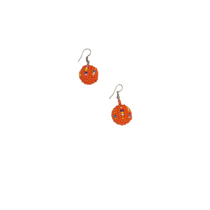 Small Orange Beaded Ball Earrings