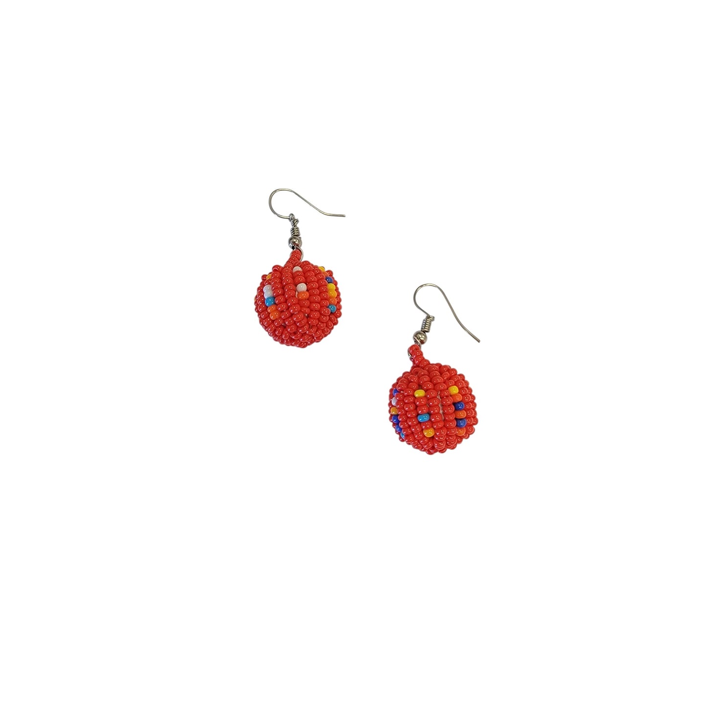 Small Red Beaded Ball Earrings