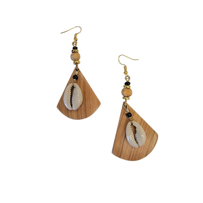 Cowrie & Wood Earrings