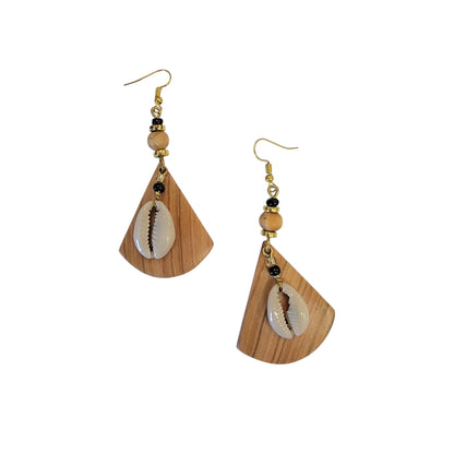 Cowrie & Wood Earrings