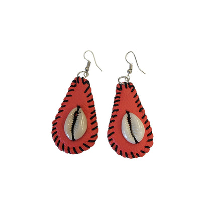 Medial Red Leather Shell Earrings