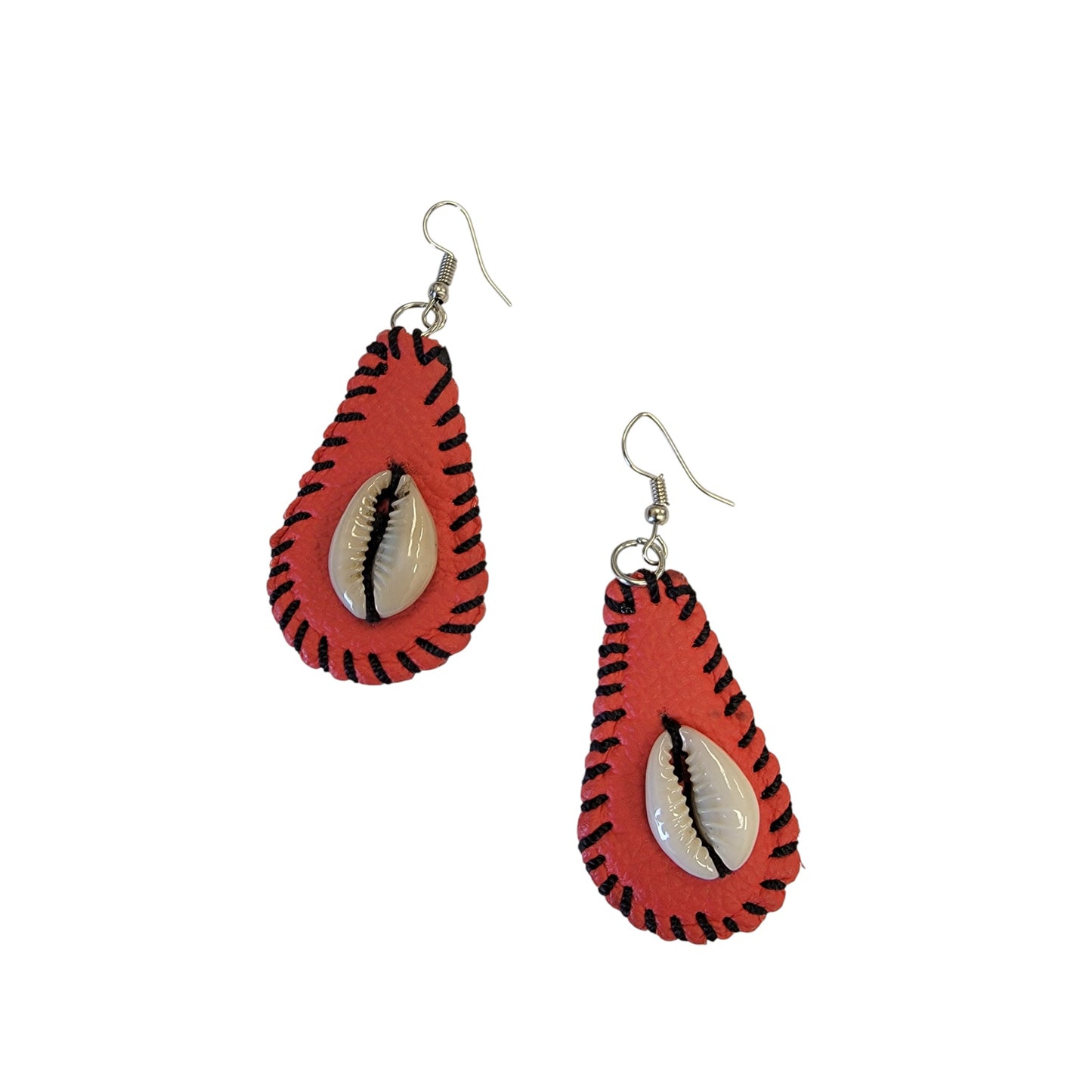 Medial Red Leather Shell Earrings