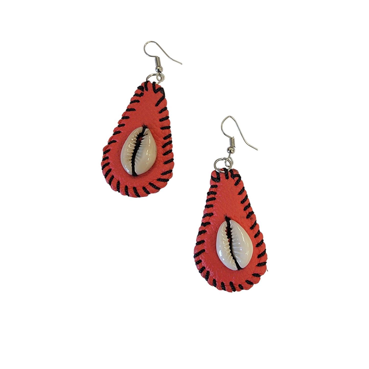 Medial Red Leather Shell Earrings