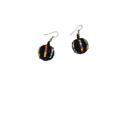 Smal Black Beaded Ball Earrings