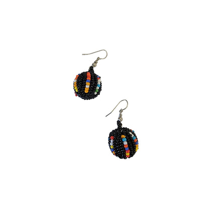 Smal Black Beaded Ball Earrings