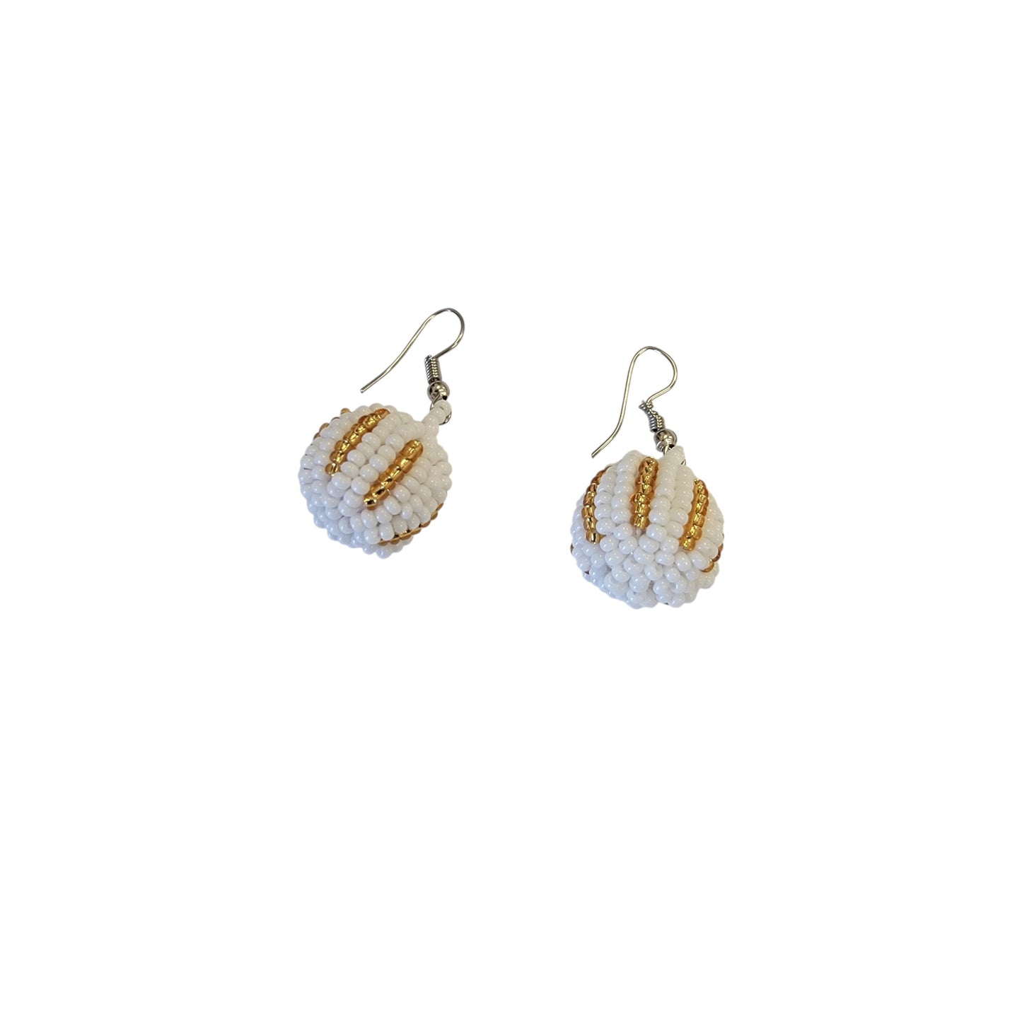 Small Gold/White Beaded Ball Earrings
