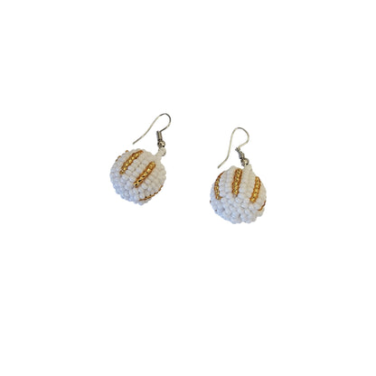 Small Gold/White Beaded Ball Earrings