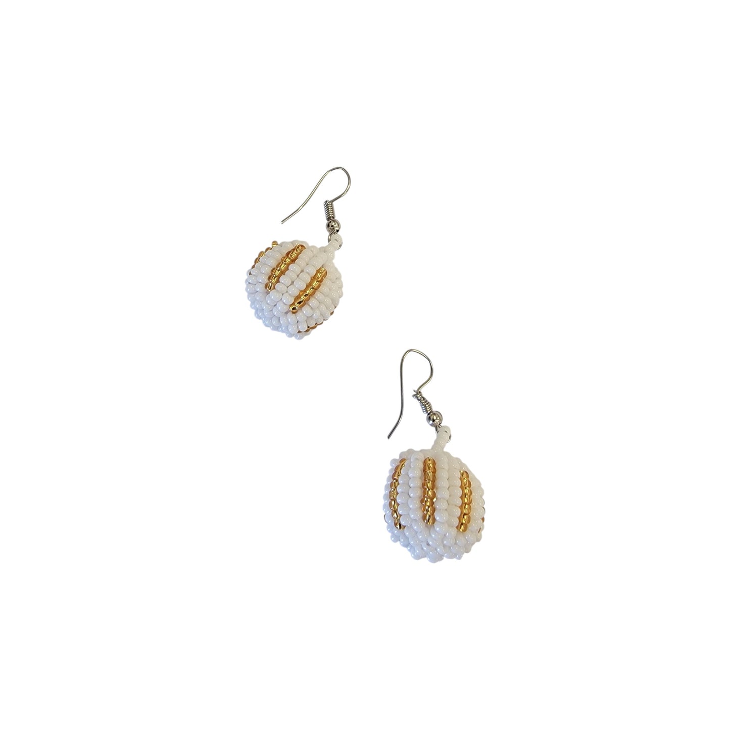Small Gold/White Beaded Ball Earrings