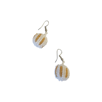 Small Gold/White Beaded Ball Earrings