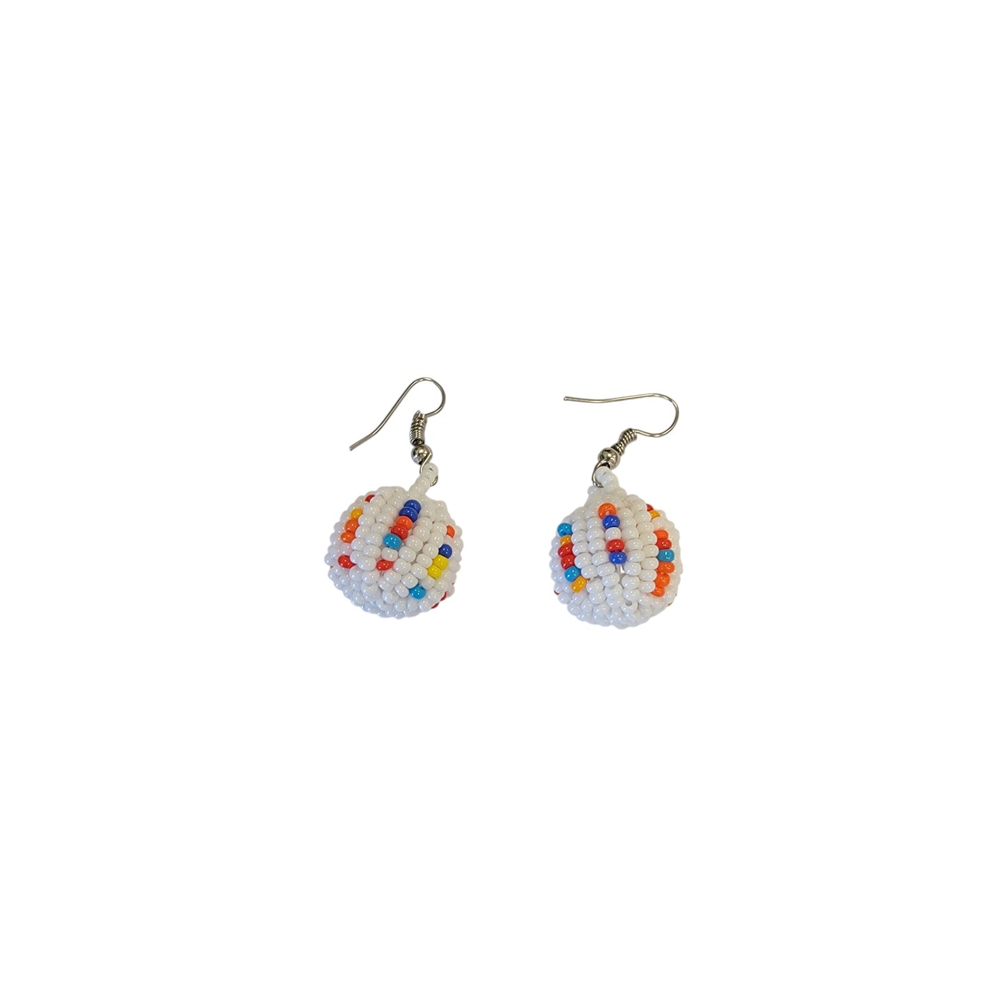 Small White/Multi-color Beaded Ball Earrings