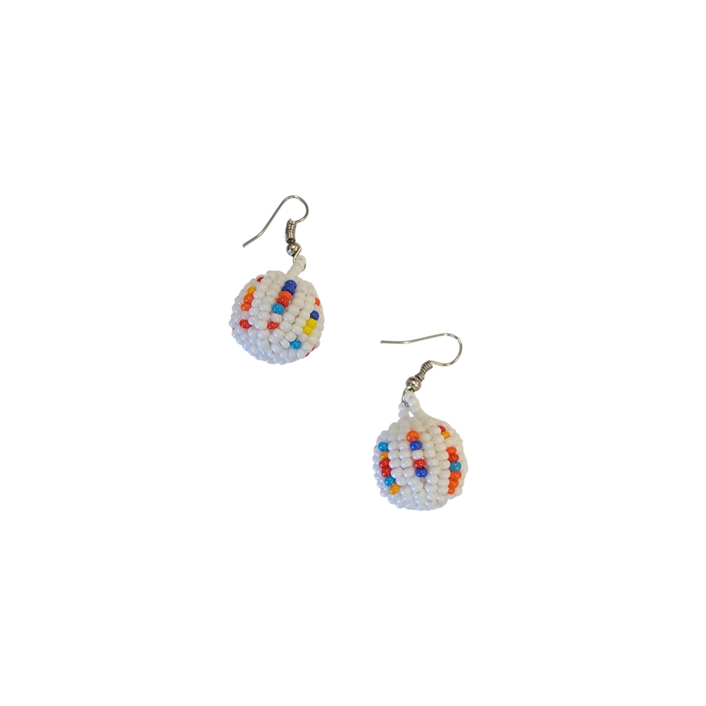 Small White/Multi-color Beaded Ball Earrings