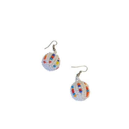 Small White/Multi-color Beaded Ball Earrings