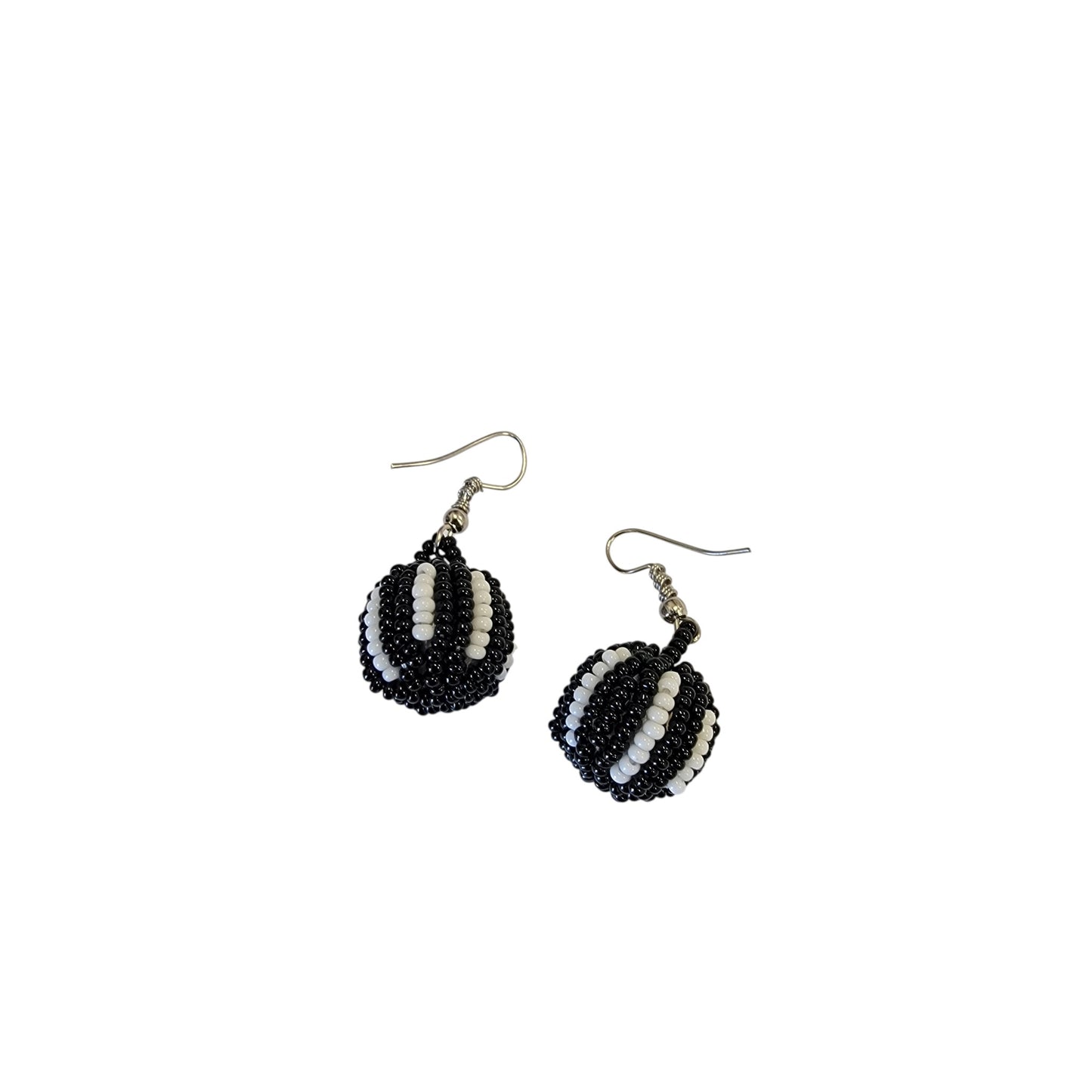 Small Black & White Beaded Ball Earrings