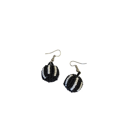 Small Black & White Beaded Ball Earrings