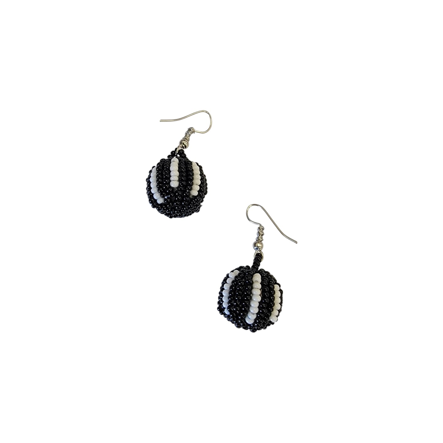 Small Black & White Beaded Ball Earrings