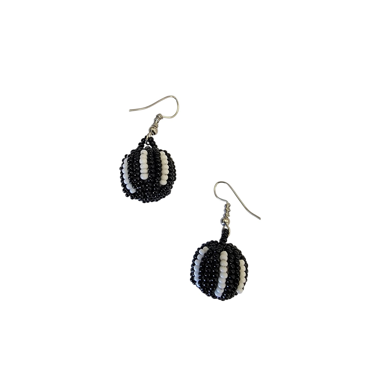 Small Black & White Beaded Ball Earrings