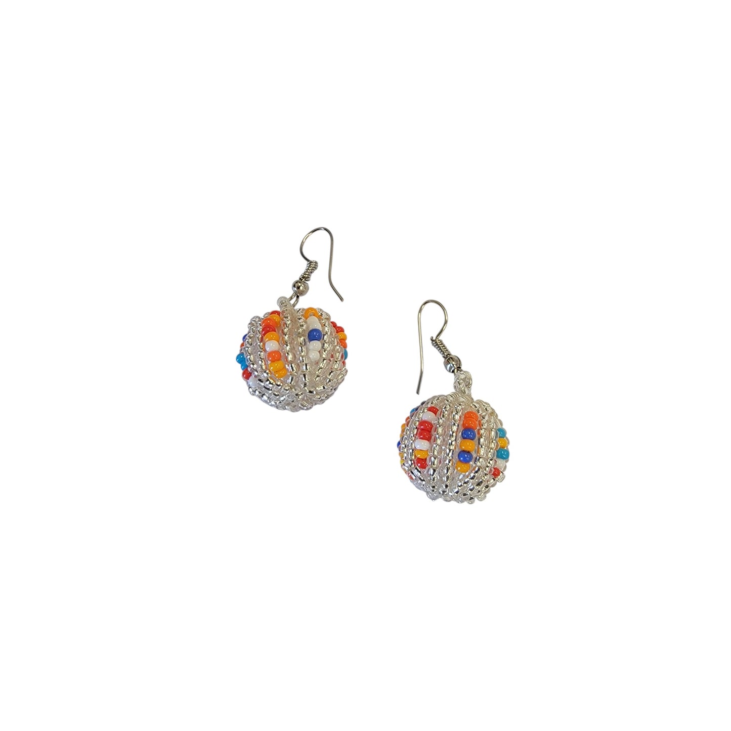 Small Shinny White/Multi Color Beaded Ball Earrings