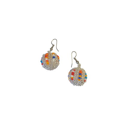 Small Shinny White/Multi Color Beaded Ball Earrings