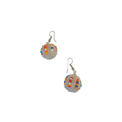 Small Shinny White/Multi Color Beaded Ball Earrings