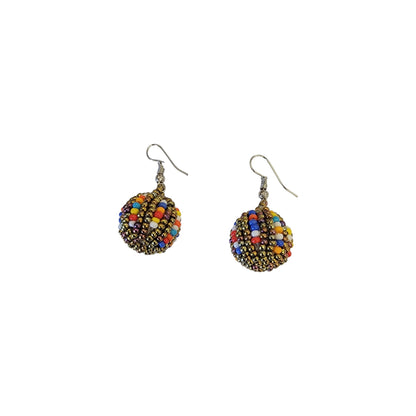 Small Gold/Multi color Beaded Ball Earrings
