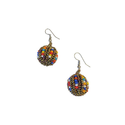 Small Gold/Multi color Beaded Ball Earrings