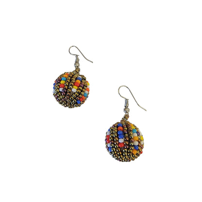 Small Gold/Multi color Beaded Ball Earrings