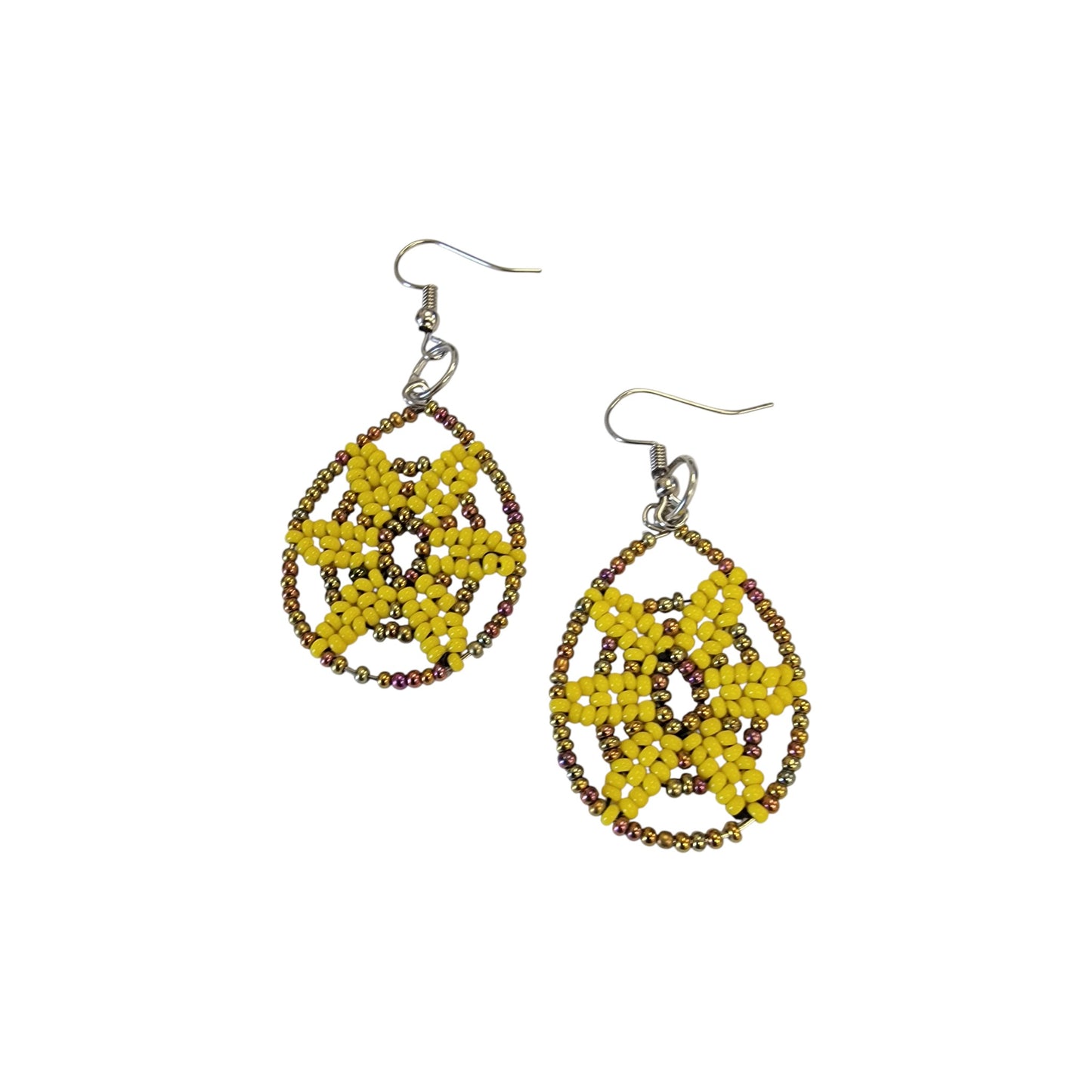 Yellow Beaded Star Earrings