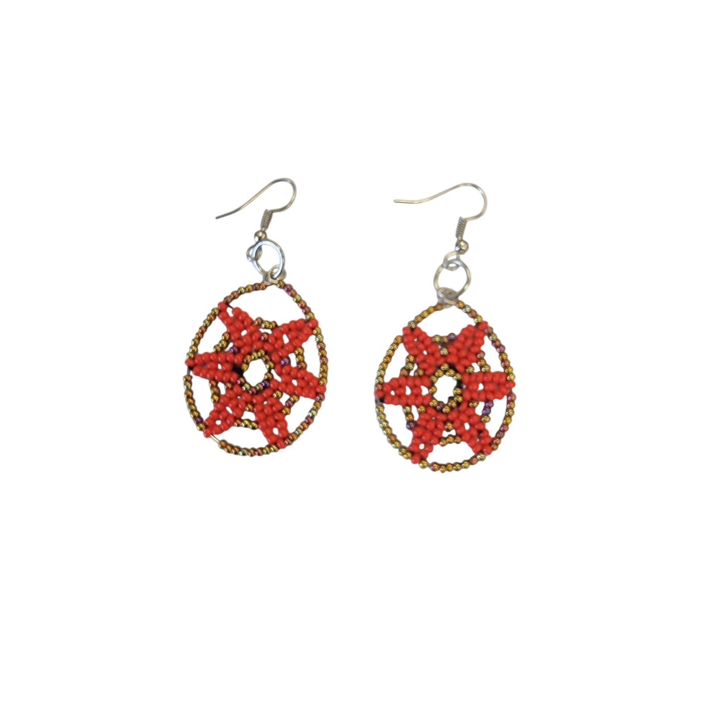 Red Beaded Star Earrings